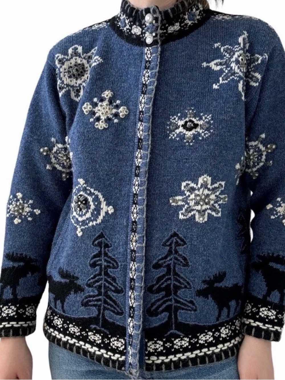 Coldwater Creek Christmas Winter Wool Blend Cardigan Sweater Jacket Lined Y2K